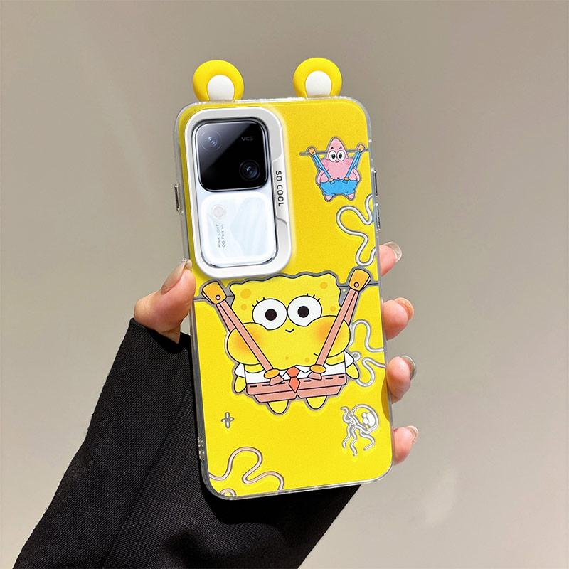 KEYSION Cute Ear Cartoon Case for VIVO V30 Pro 5G V30 with Lanyard Soft Silicone+PC Shockproof Phone Back Cover for VIVO V30 Pro