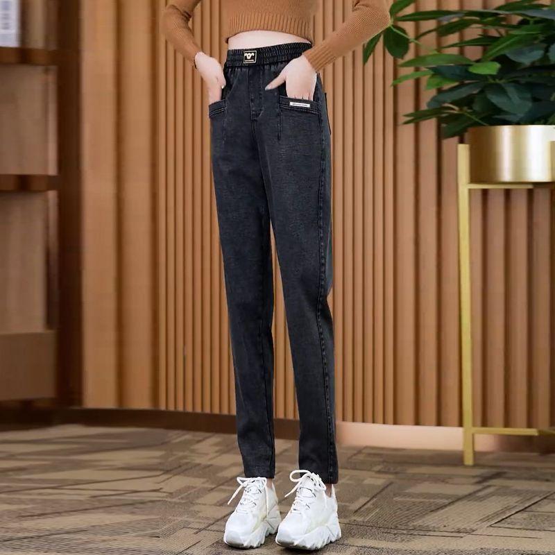 

High Waist Slim Looking Skinny Jeans Fleece Straight Dad Denim Soot [Spring and Autumn]] 5XL [80.00 kg-85.00 kg]]