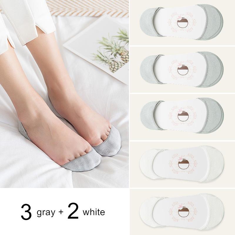 5 Pairs Thin Cotton Boat Socks for Women Shallow Mouth Summer Silicone Anti Slip Women's Ankel Socks for High Heels Shoes