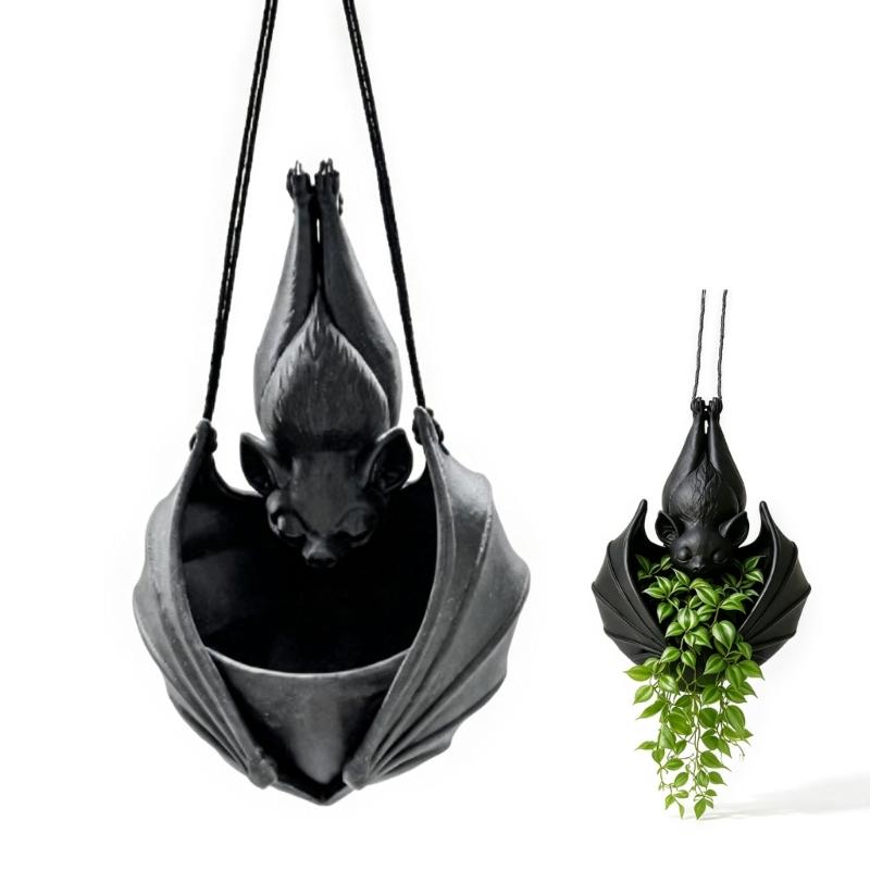 Bat Flower Pot With Hanging Cord, Bat Shape Plant Holder for Small Foliage and Trailing Foliage, Indoor Porch or Balcony Home Accent for Room Use