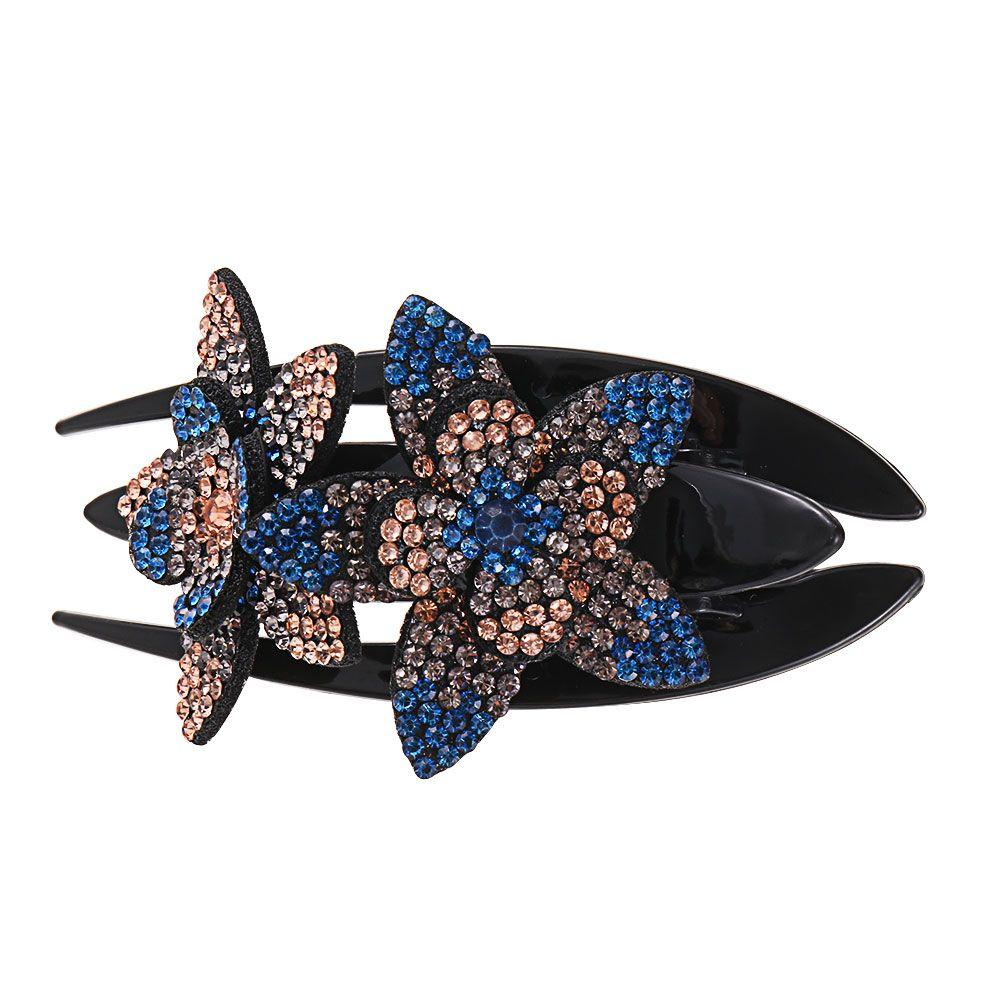 

Headwear Hair Accessories Hairgrip Hair Dovetail Clip Rhinestone Hairpin Double Flower Hair Clip S-Champagne Blue