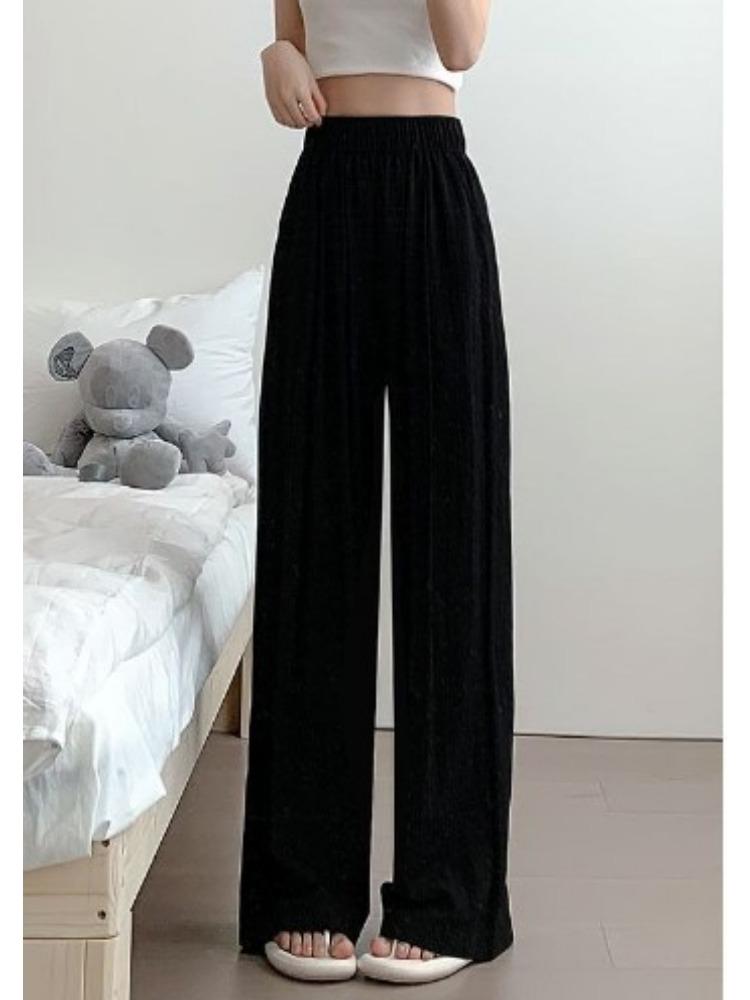 Trousers Female Summer Retro Sense Pleated Wide-legged Trousers Female Thin Drape Wide Loosened Straight Ice Silk Casual Trousers