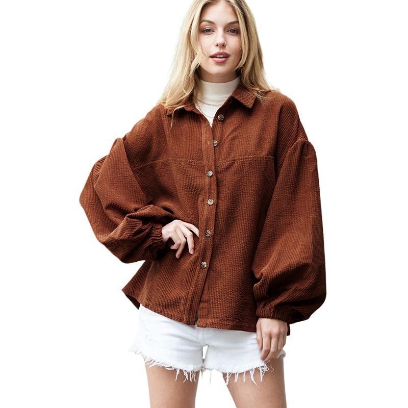 

and Winter New Arrival Corduroy Heattech Shirt Style Outwear Women 2024 European and American Leisure Pure Color Versatile Long Sleeve Shirt Women Brown XL code fits (70.00 kg-75.00 kg
