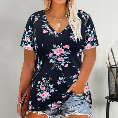 Women's Short Sleeve Top Casual V Neck Shirt Loose Fit Summer Blouse Basic