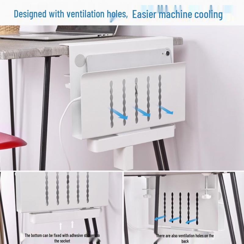 Multi-Functional No-Drill Vertical Laptop Cooling and Storage Rack for Desks