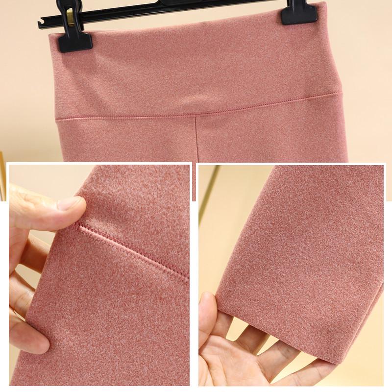Women's High-Waisted Fleece-Lined Seamless Cotton Trousers – Warm, Tight-Fit, Thickened Base Layer for Autumn/Winter