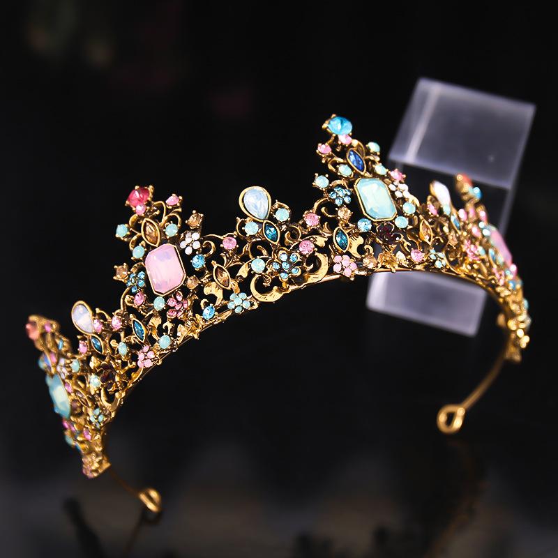 New European and American Bridal Headwear Baroque Colorful Crown Hair Accessory Princess Evening Dress Styling Accessories
