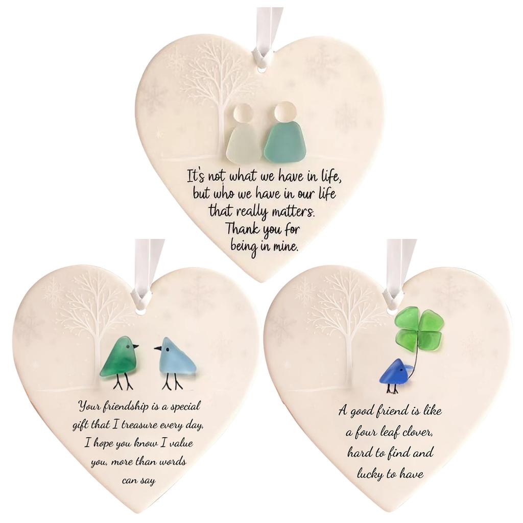 Christmas Heart Sea Glass Keepsake Pendant Friendship Ornament Friendship Decor for Best Friends Gift