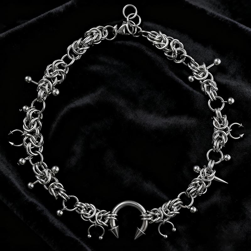 

Punk Fashion Stainless Steel Rivet Horseshoe Ring DIY Pendant Necklace for Women Cool Fashion Goth Jewelry Grunge Choker