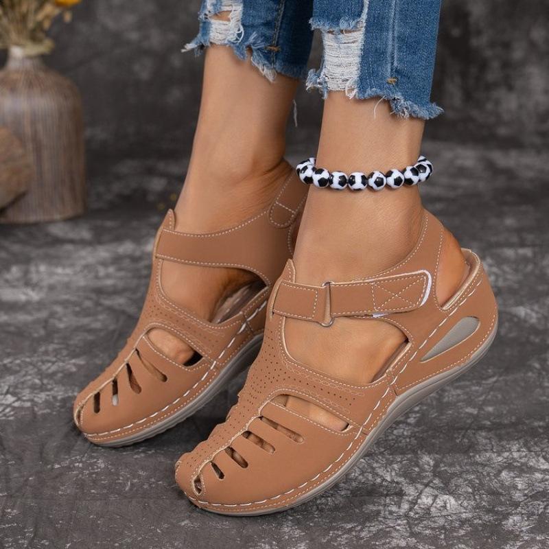 15 Colors Summer New Large Size European and American Daily Leisure Bag Head Medium Heel Velcro Wedge Heel Sandals
