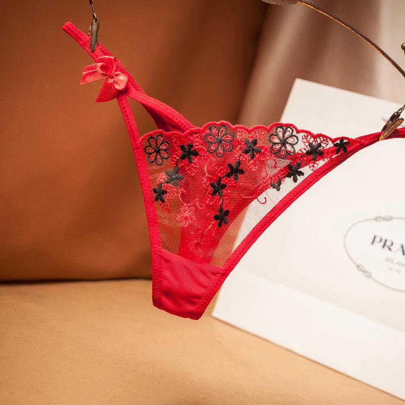 Beautiful Embroidered Transparent Thong Women's Sexy Slim T Panties Thong Panties Sexy Briefs