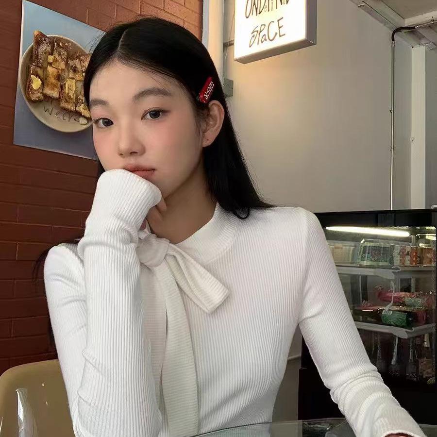 Autumn Lace Bow-Tie Long-Sleeve Slim Fit Top - Sexy Pure Desire