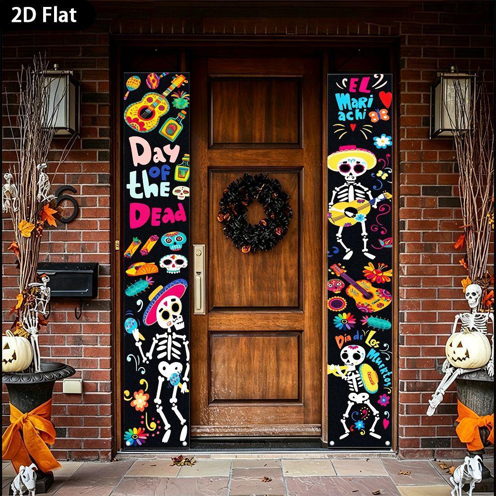 2D Flat, 2D Flat - 2D Flat, 2D Flat - 2D Flat 2pcs Banner Day of The Dead Theme Doorway Couple Banner (11.8 X 70.8 Inches / 30 X 180 Cm) Colorful Skul