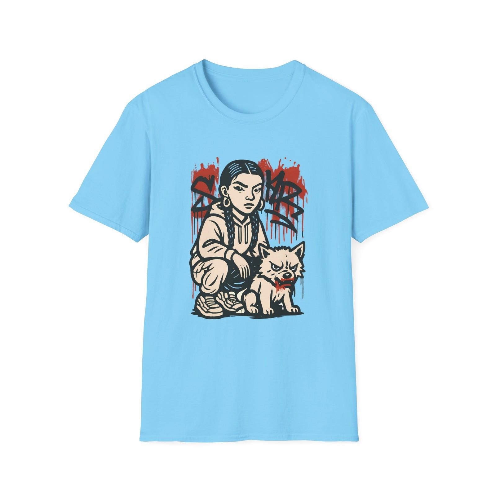 Unisex Softstyle Barrio Girl and Street Dog T-Shirt Mens Womens Tees Top – Chicano Art Tee, Urban S