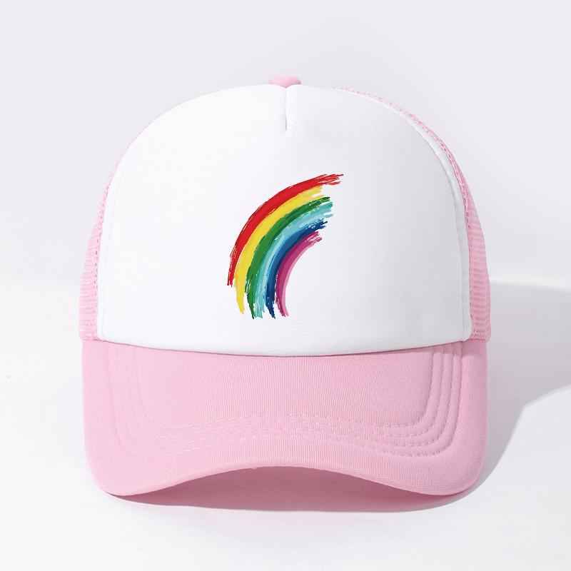 Rainbow Brushstroke Trucker Hat Breathable Mesh Baseball Cap Unisex Casual Sports Cap One Size