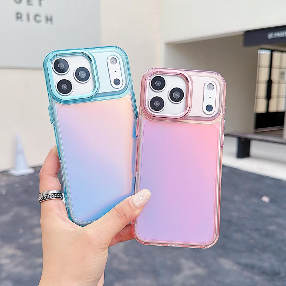 KEYSION Fashion Laser Gradient Colorful Phone Case for iPhone 17 Pro Max Soft TPU+PC Shockproof Back Cover for iPhone 17 Pro