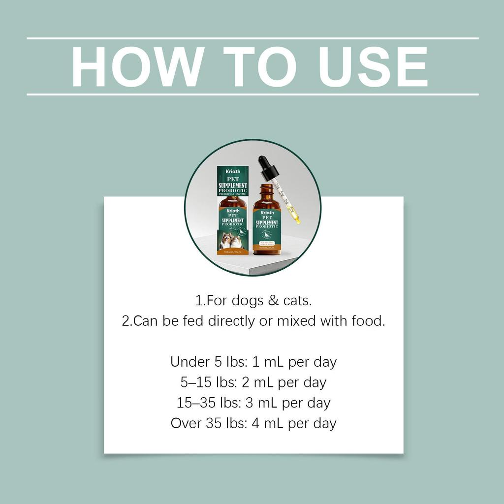 Kriath Probiotic Drops for Cats and Dogs 60ml: Gentle Care for Cat and Dog Gut Health. Pet Intestinal Health Care Drops.