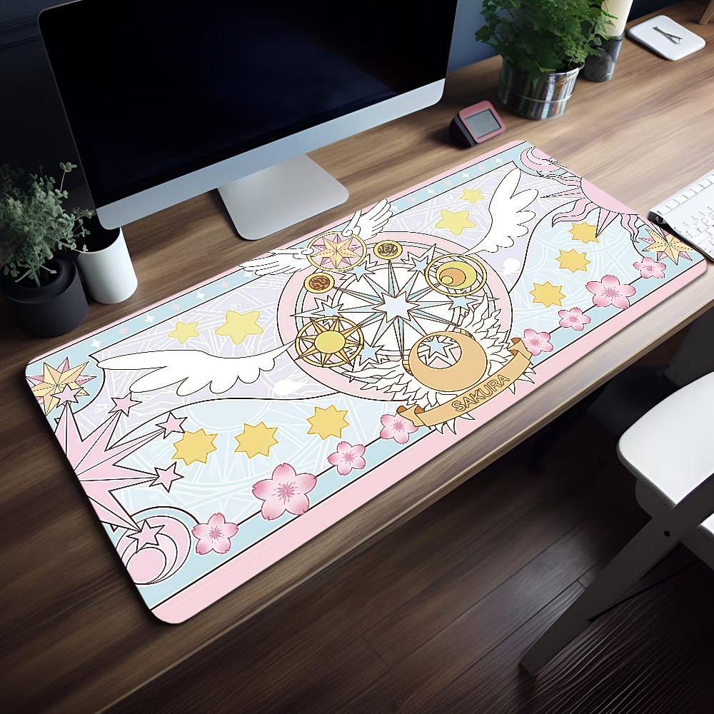Anime Cardcaptor Mauspads Groß Rutschfest Gaming Schreibtischmatte Laptop Tastaturablage Büro Student PC Rosa HD-Druck Schwarz