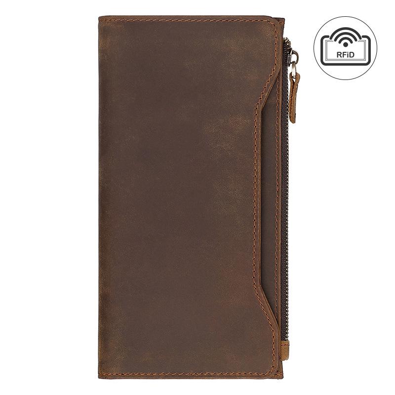 Men's Vintage Crazy Horse Leather Wallet - Long, Multi-Card Slot, Large Capacity, Multi-Function Clutch