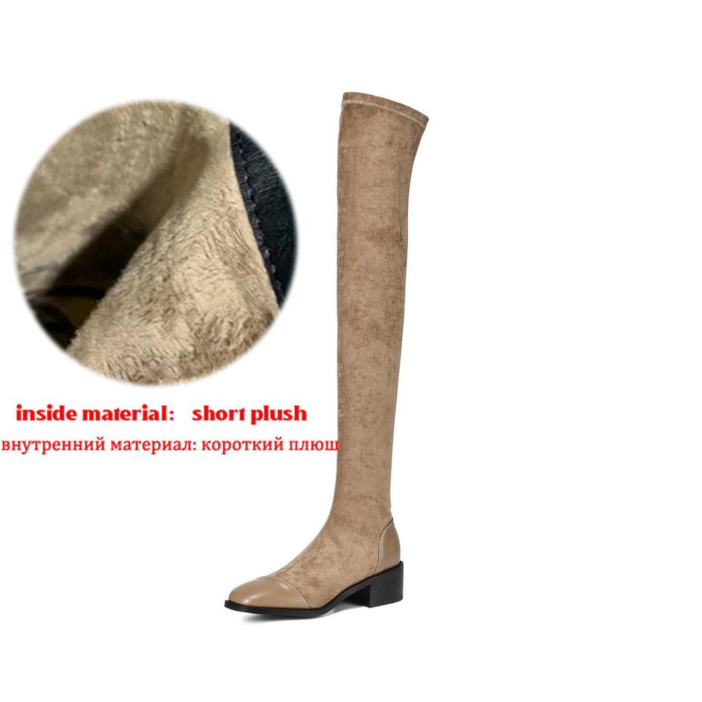 Krazing Pot Flock Autumn Winter Shoes Thick Heels Size 43 Long Boots Apricot Patch Work Stretch Over-the-knee Boots
