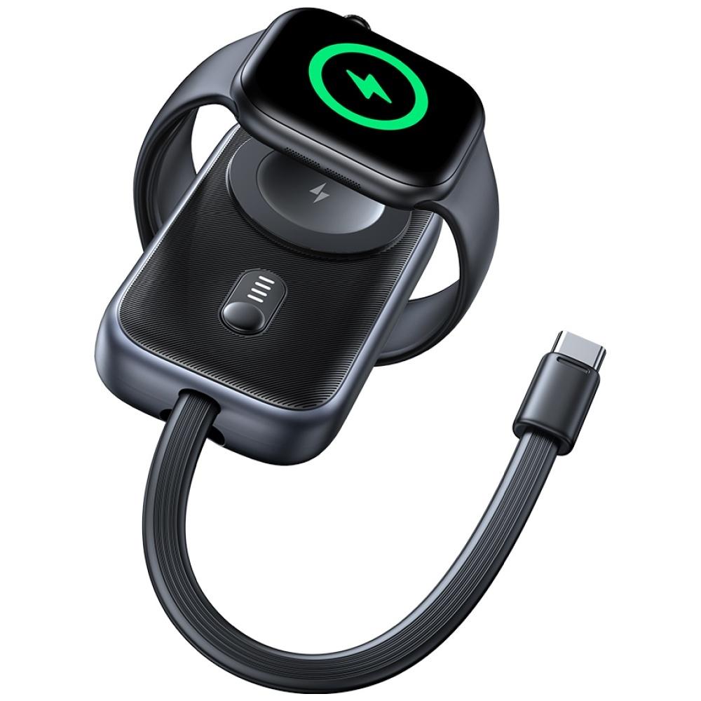 2-in-1 Induction Charger Usams CD245 for Apple Watch with 1200mAh Powerbank + USB-C Cable Titanium