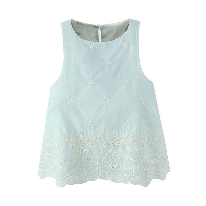 

Blue Frozen Coconut Milk French Gentle and Pure Style Exquisite Hollow-out Embroider Sleeveless Vest Top and Skirt Two-piece Set Blue Coconut Milk Frozen Vest L