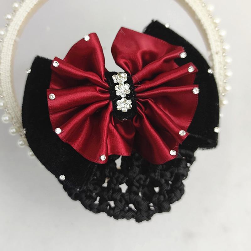 Nurse Stewardess Hair Accessories Bowknot Stripe Net Bun Hair Cover Women Barrette Net Bun Crochet Net Bun Snood