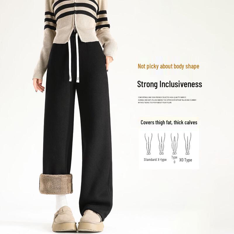 HSTYLE Women's Winter Fleece Lined High-Waist Wide-Leg Pants