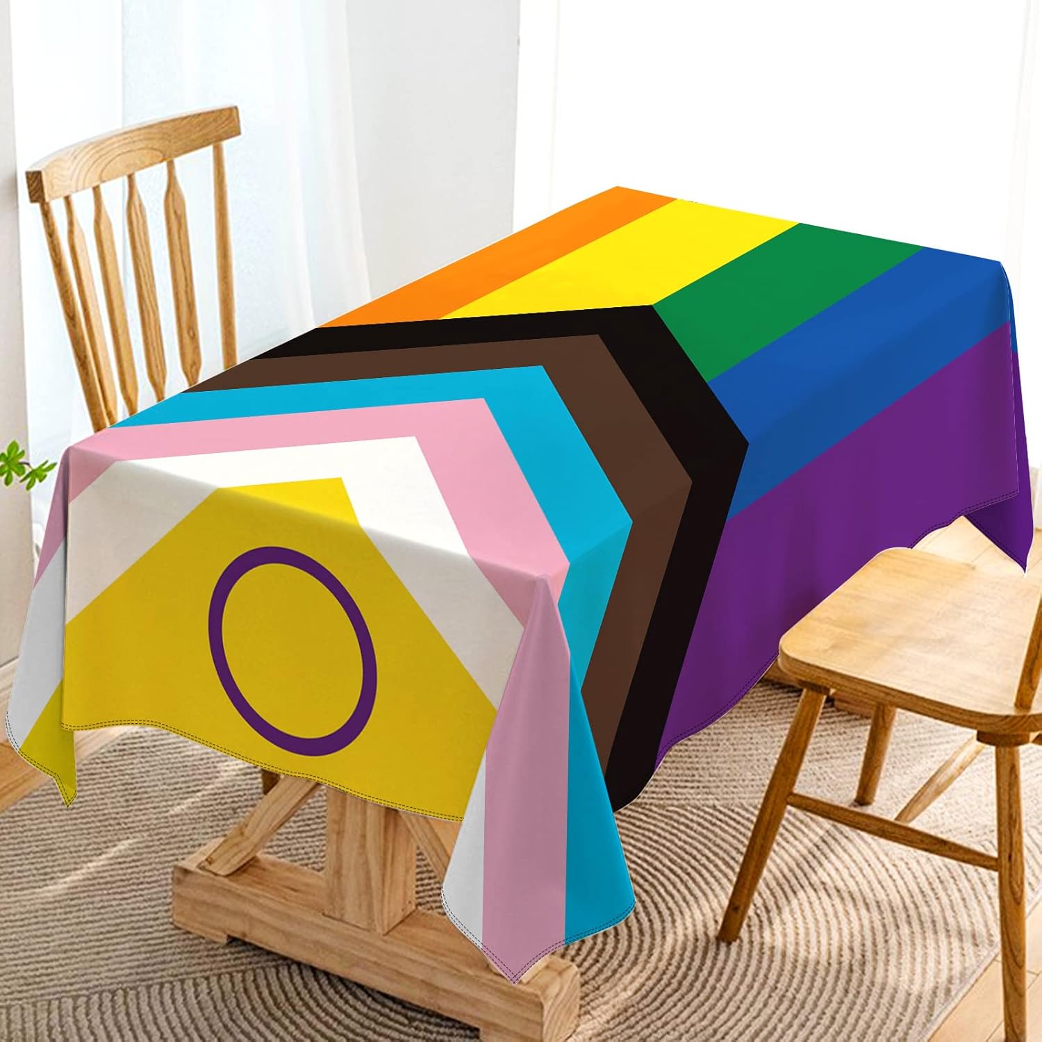Intersex Progress Pride Rechthoekige Tafelkleed voor Tafeldecoratie Herbruikbaar Juni Gay LGBTQ Tafelkleed voor Regenboogfeest Decoraties 140x180cm