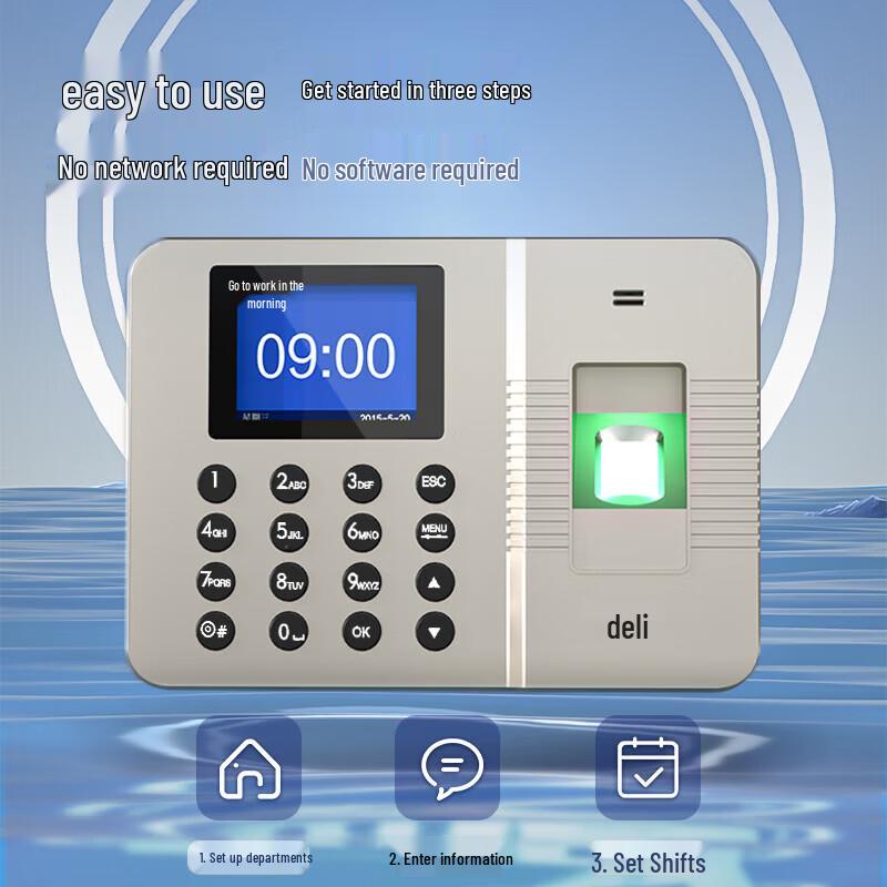 Deli Fingerprint Time Attendance Machine CN plug (adapter included)