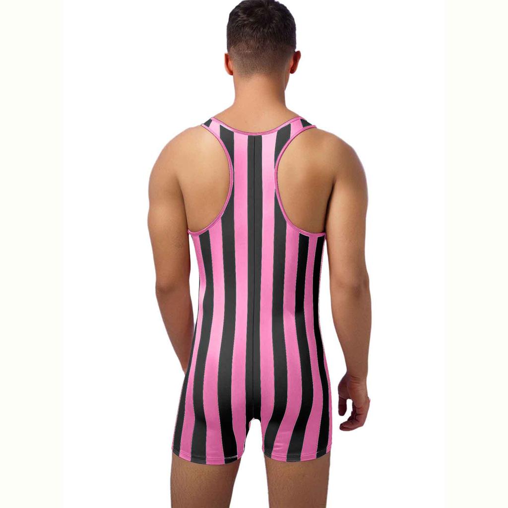 Mens Striped Wrestling Singlet Sleeveless Slim Fit Bodybuilding Gym Sports Bodysuit Romper