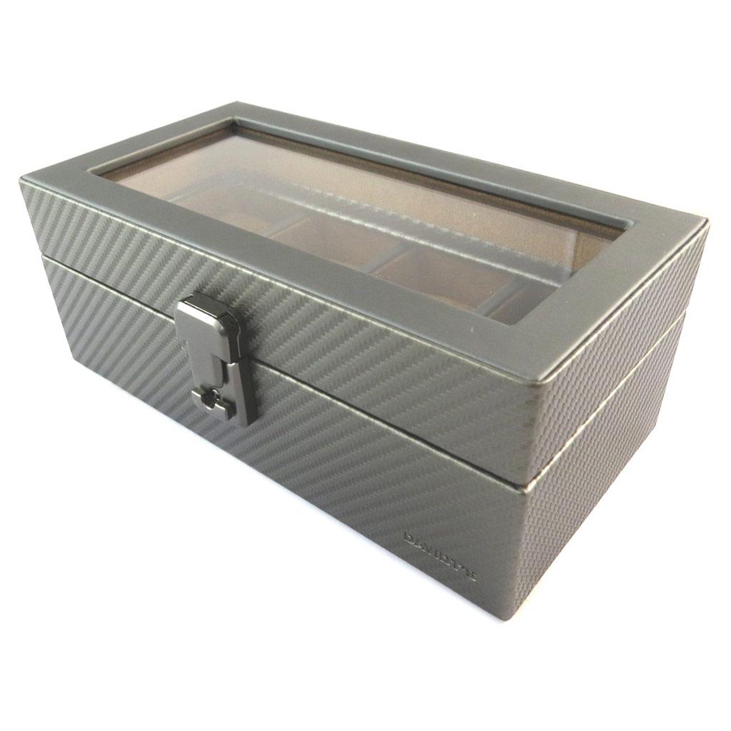 Davidt's [P1404] - 'Graphite Design' Anthracite Grey Watch Box (4 Watches) - 21. 5x11x8. 5 Cm
