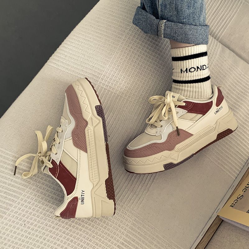 Popular Thick-soled Wheat Ear White Shoes Women's 2025 Autumn New Niche Design Student Versatile Casual Sports Board Shoes