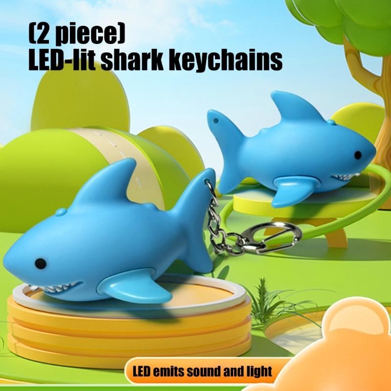 LED Illuminated Shark Shape Keychains Offering Light for Dark Key Finding At Night and As Fun Decorations