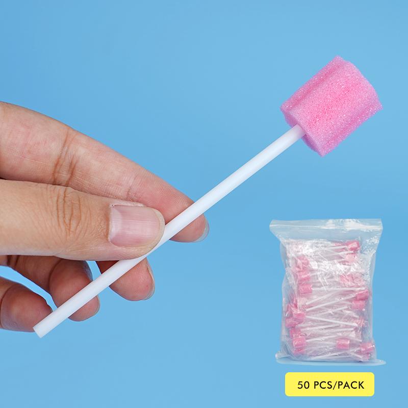 50Pcs Disposable Oral Care Sponge Head with Stick Micro Swabs Mouth Tooth Cleaning Toothbrush Dentistry Material