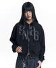Easy No Easy Washed Leather Patch Zip-Up Hoodie - Black
