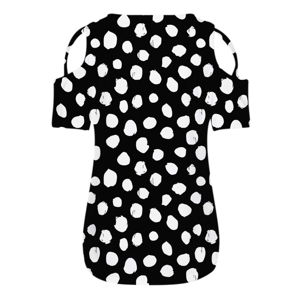 Women Polka Dot Summer Short Sleeve Strappy Cold Shoulder T-Shirt Tops Blouses