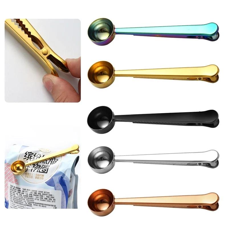 2025 Hot Stainless Steel Coffee Measuring Coffee Scoop Multifunctional Food Sealing Clip Tea Milk Powder Scoop Coffee Accessory