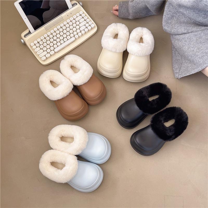 New women's outer wear thick-soled heightening fluffy slippers piled warm waterproof non-slip versatile casual cotton mop