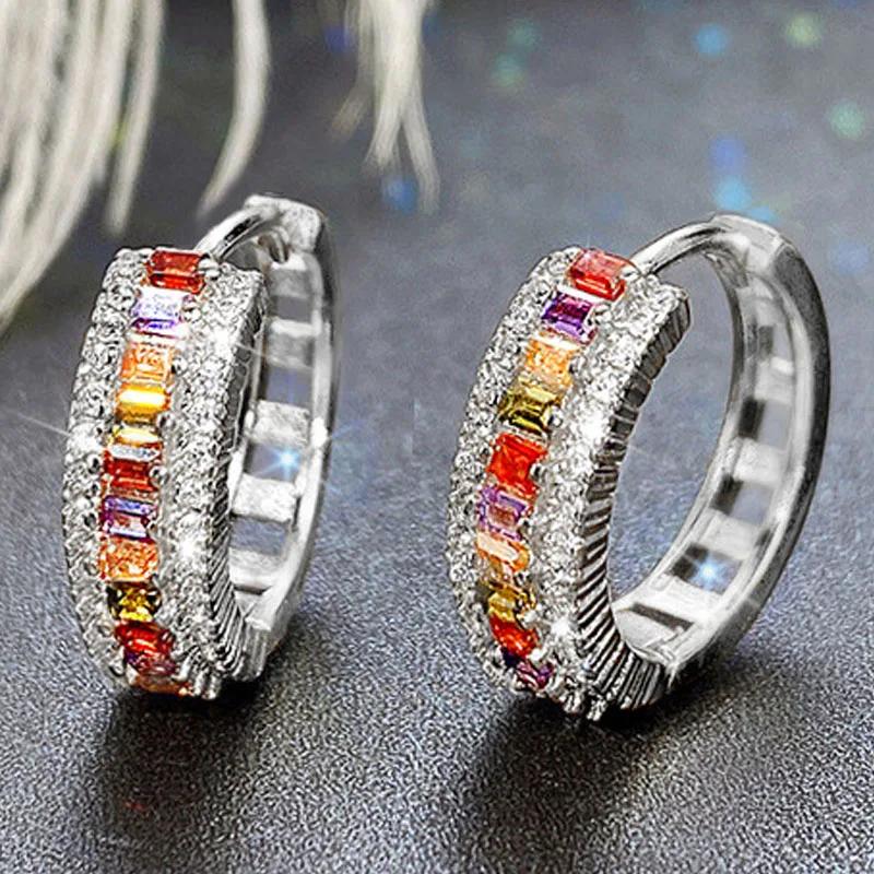 New Luxury Trendy Blue Cubic Zirconia Hoop Earrings Wedding Party Elegant Accessories For Women Anniversary Gift Jewelry