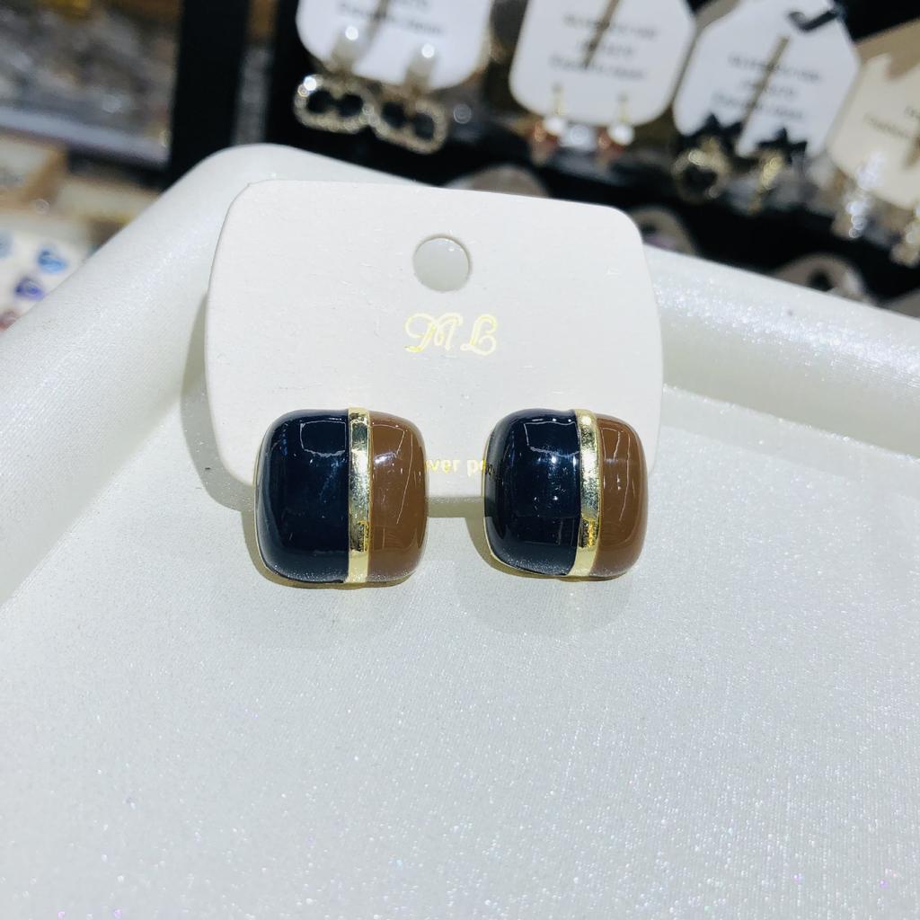 Vintage Wine Red White Mix Color Enamel Metal Geometry Square Stud Earrings for Women Girls Party Jewelry Gift