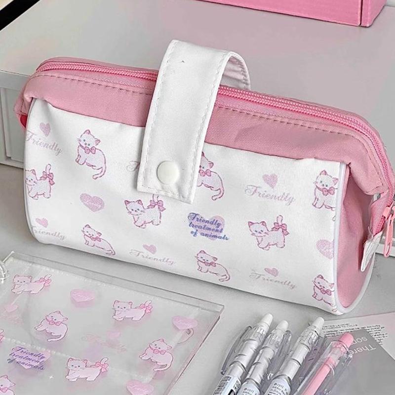 

Милая сумка для карандашей с рисунком кота, розовая сумка для хранения для девочек, канцелярские принадлежности и школьные принадлежности, большая вместительная сумка для школы 1PCS