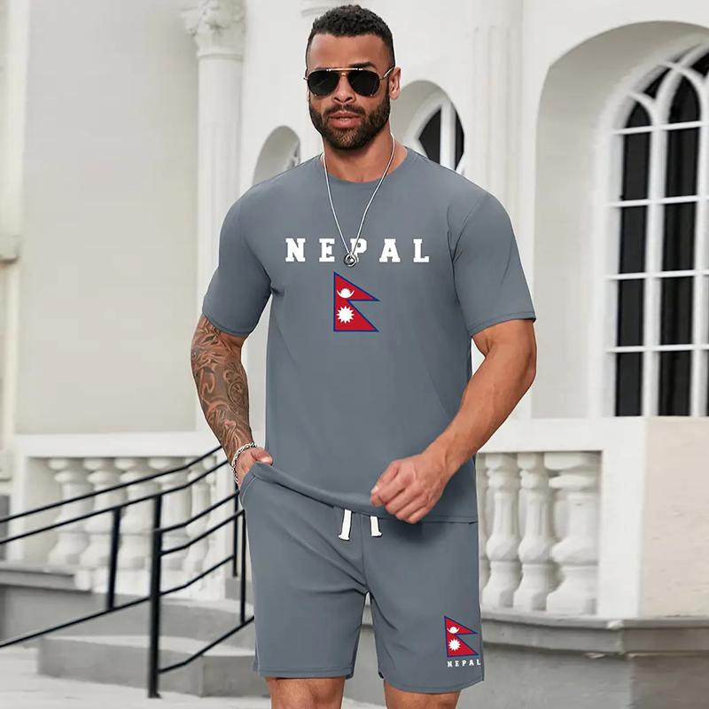 

2024 New Fashion Design Men s T-Shirt Men s Sports Drawstring Shorts Simple Printed Men s 2-Piece Summer Gym Breathable Suit 6XL