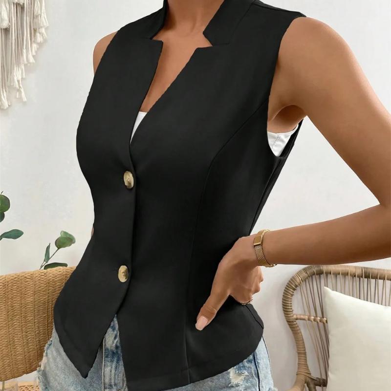 Vests Women Solid V-neck Slim Single Breasted European Style Elegant Ladies Commuting All-match Spring Summer Stylish Outwear