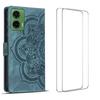 For Motorola Moto G35 5G Case with 2Pcs Tempered Glass WANLONFENG MTL Series Mandala Leather Phone Cover