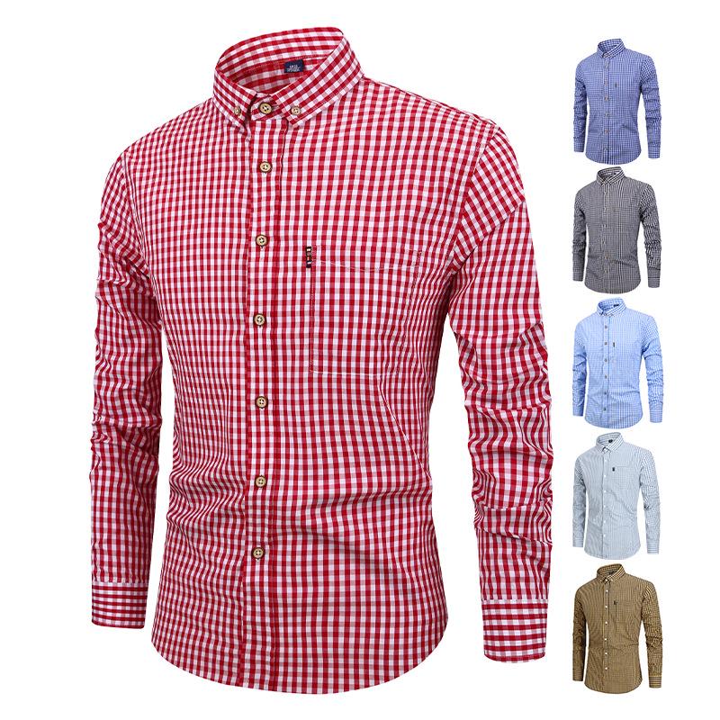 Men's Cross-Border Autumn/Winter Plaid Cotton Long-Sleeve Casual Business Shirt