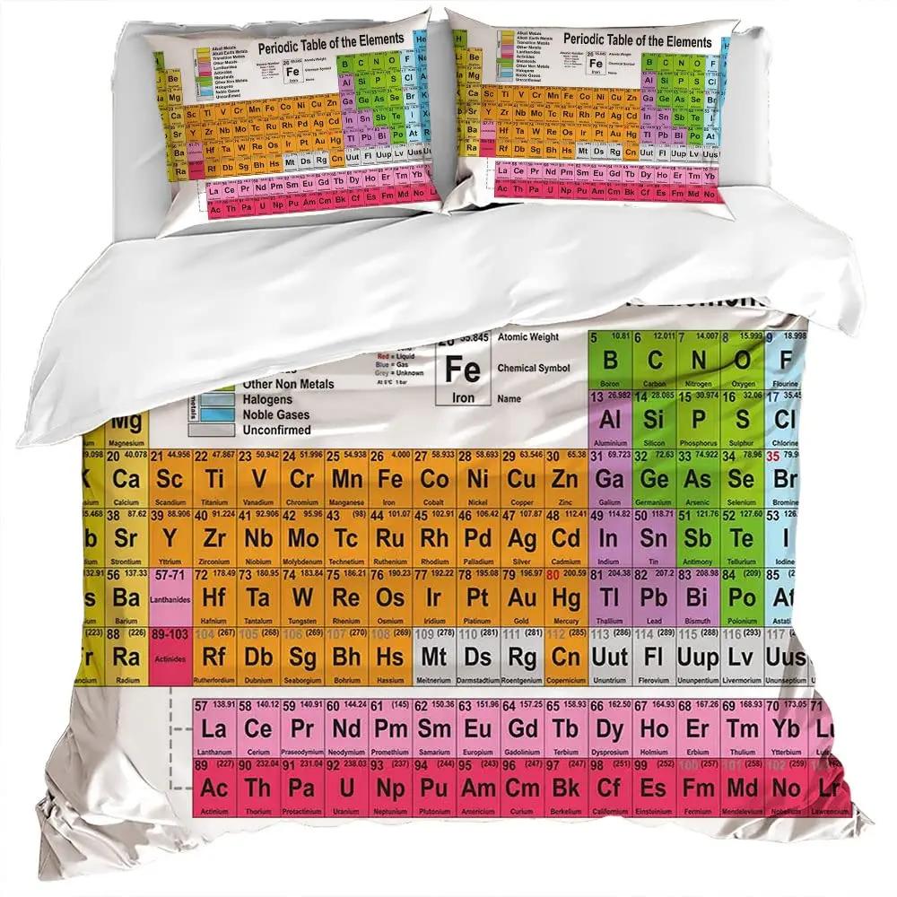 Copripiumino Scienza Tavola Periodica degli Elementi Set Letto Amanti della Chimica Immagine per l'Apprendimento Set Letto in Poliestere Blu Viola