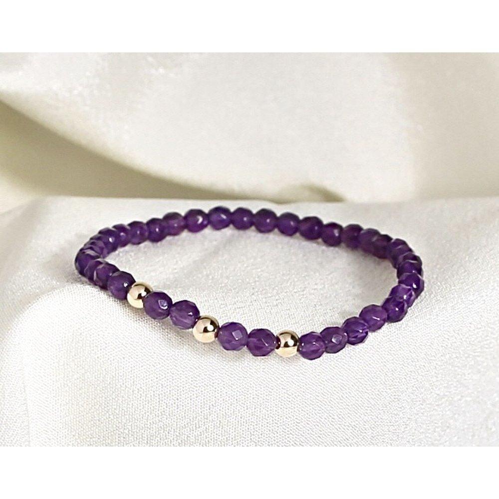 14K Amethyst Natural Gemstone Bracelet with Triple Gold Ball
