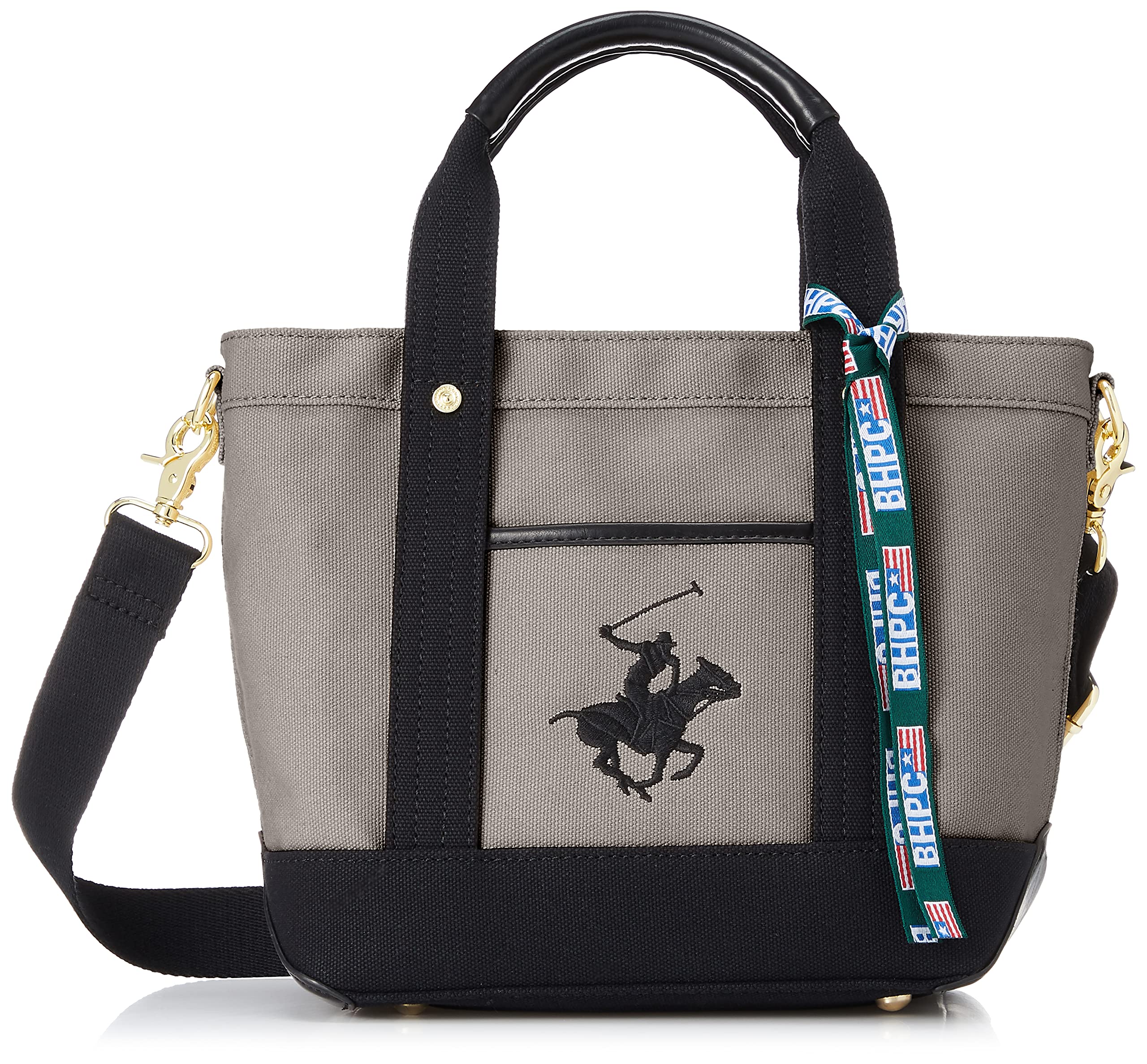 

Hills Polo Canvas Tote Bag shoulder BH1006N Gray x Black [Beverly Club] (with strap) Women s