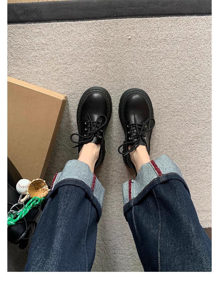 Dámské Oxfords na platformě z měkké kůže – Podzim/Zima 2025 Britský styl Boty na šněrování zvyšující výšku.